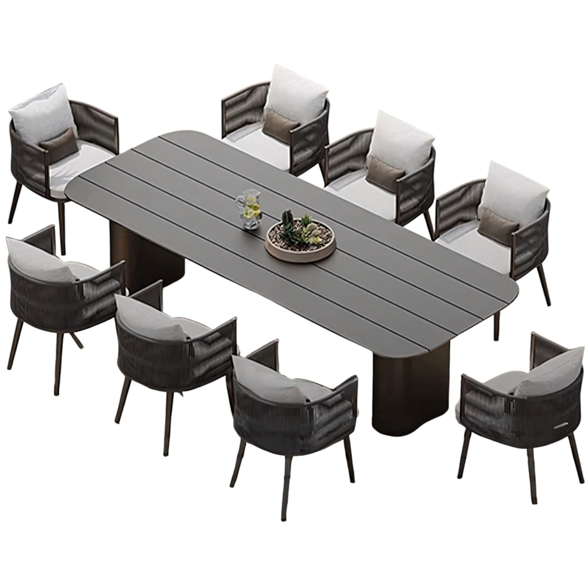 Möbelset für 8 Personen, Garten oder Terrasse, Aluminium, robuster Tisch 214x100 cm + 8 Stühle mit Seilgeflecht, Nova Luxe