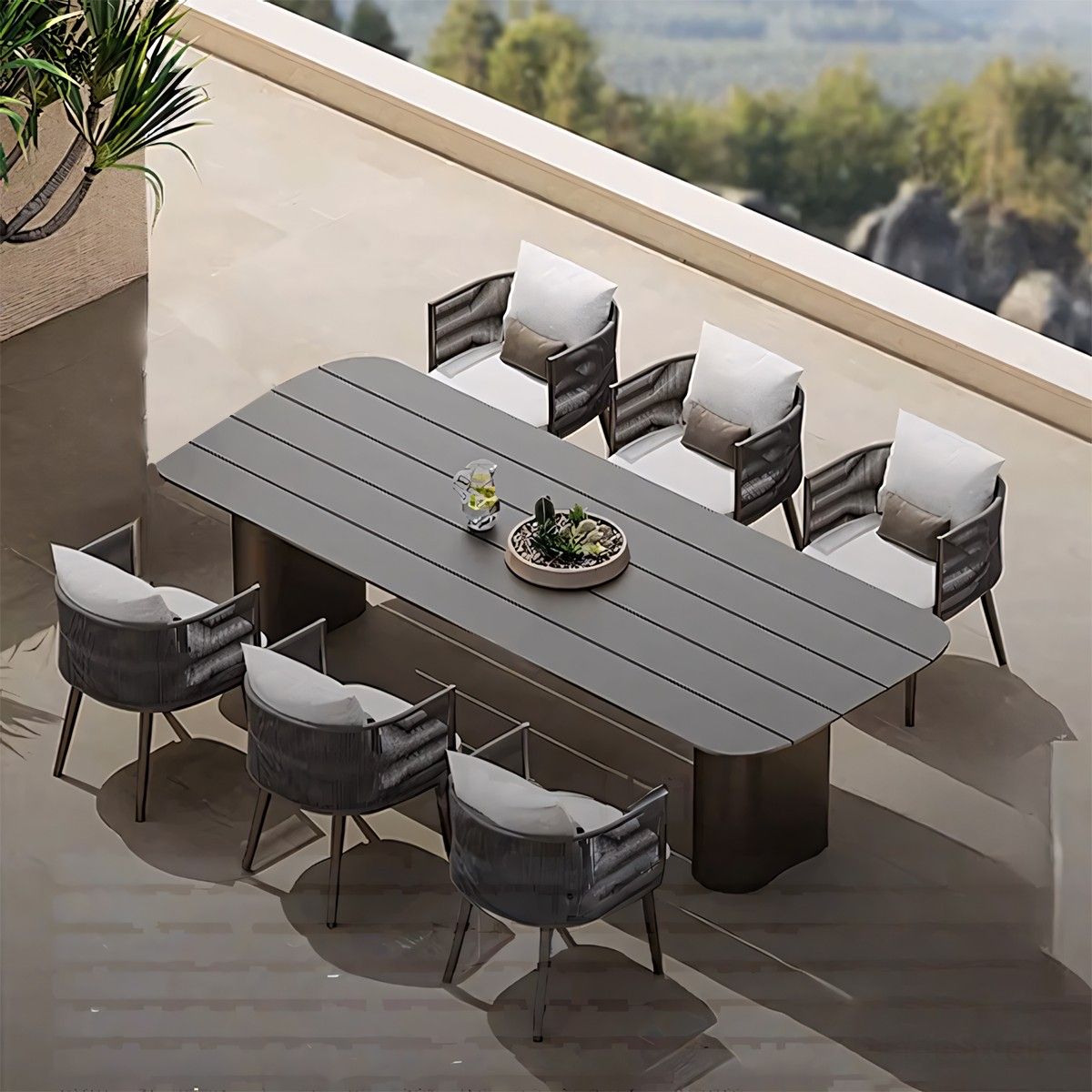 Möbelset für 8 Personen, Terrasse oder Garten, Aluminium, robuster Tisch 214x100 cm + 8 Stühle mit Seilgeflecht, Nova Luxe