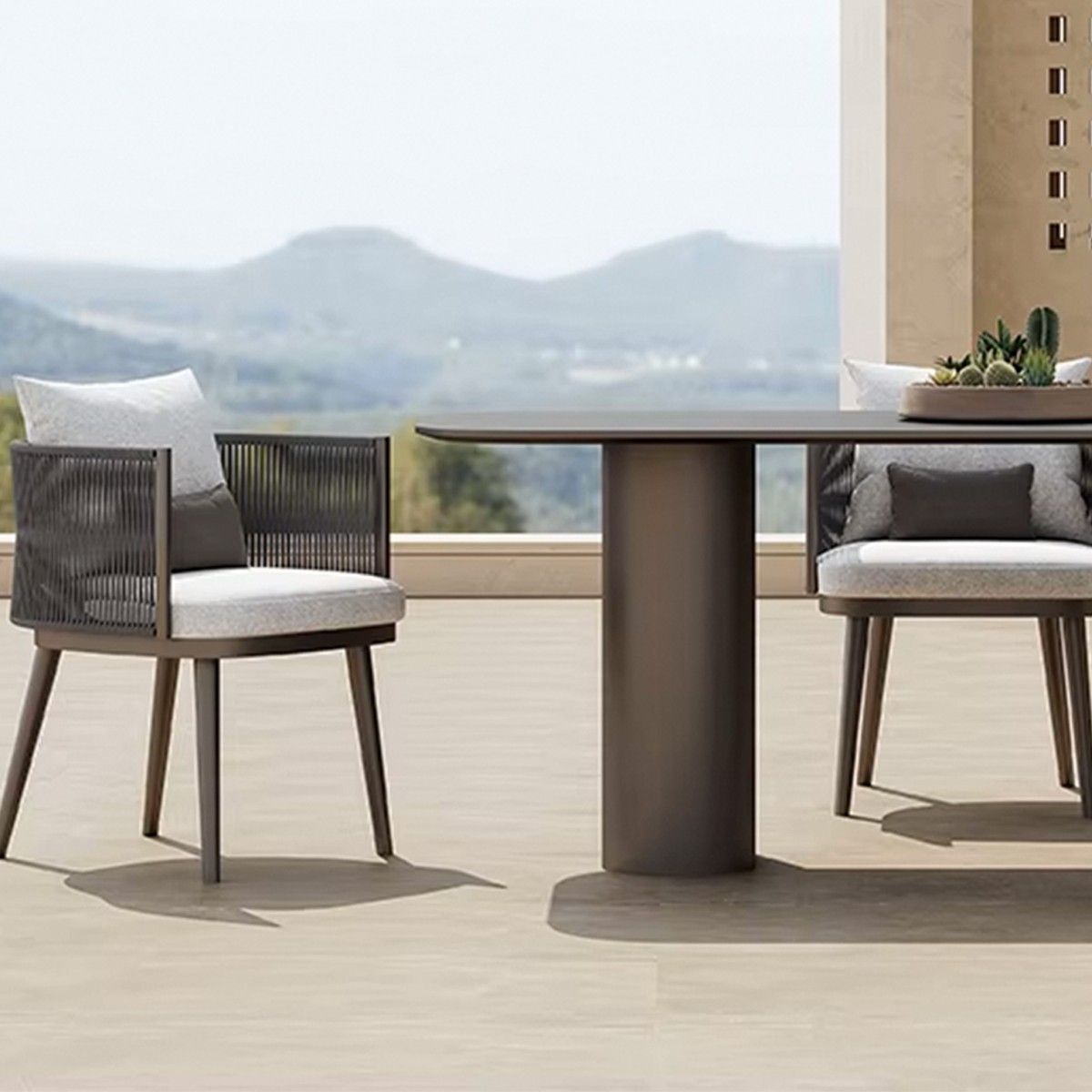 Möbelset für 8 Personen, Terrasse oder Garten, Aluminium, robuster Tisch 214x100 cm + 8 Stühle mit Seilgeflecht, Nova Luxe