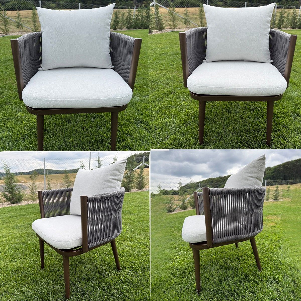 Möbelset für 8 Personen, Terrasse oder Garten, Aluminium, robuster Tisch 214x100 cm + 8 Stühle mit Seilgeflecht, Nova Luxe