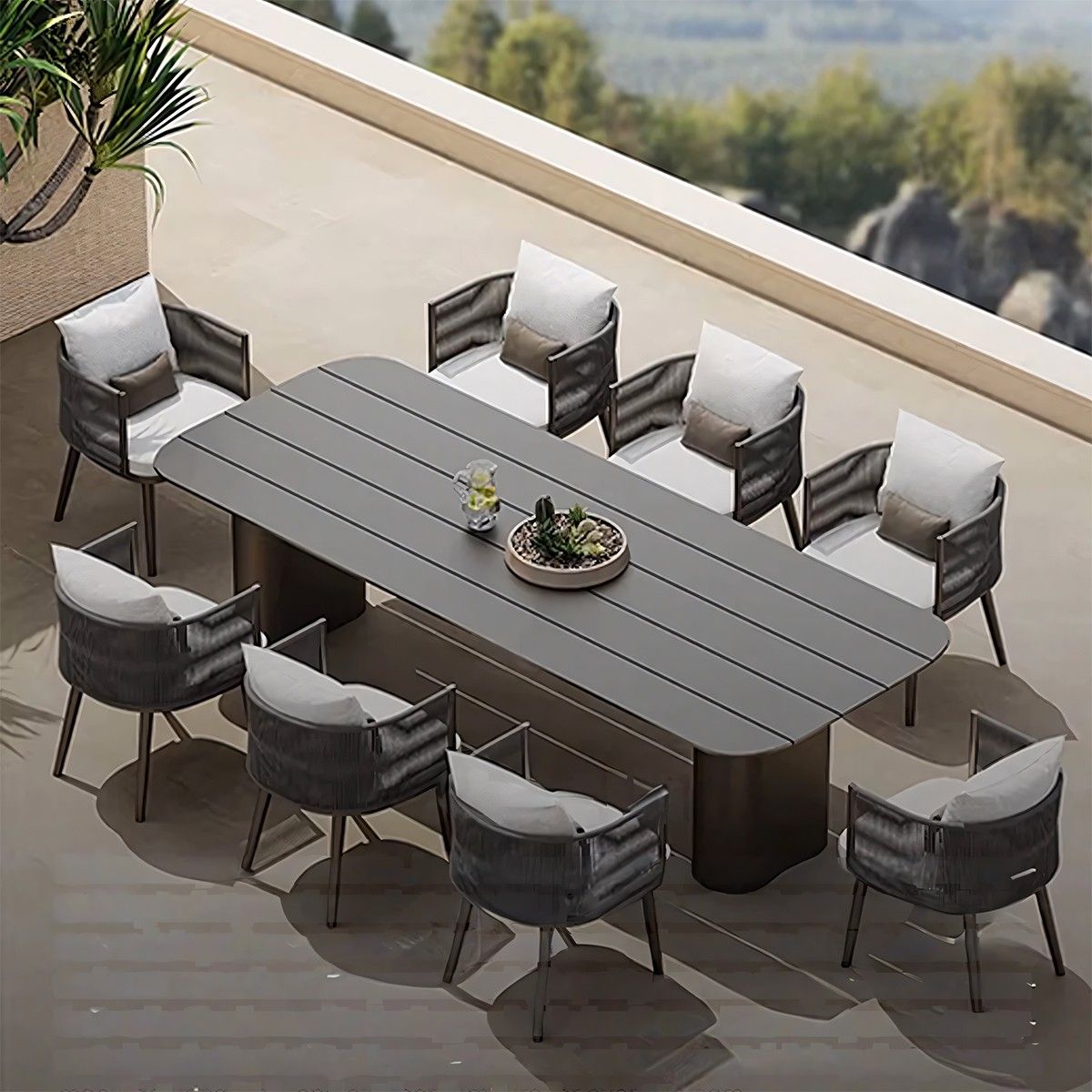 Möbelset für 8 Personen, Garten oder Terrasse, Aluminium, robuster Tisch 214x100 cm + 8 Stühle mit Seilgeflecht, Nova Luxe