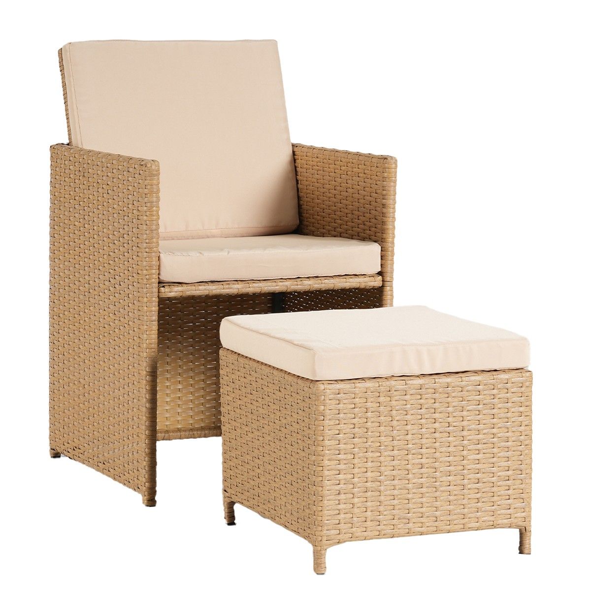 Möbelset für Terrasse und Garten, klappbarer Cube, Tisch mit Glasplatte, 6 Stühle mit klappbarer Rückenlehne, 4 Hocker, Mauritius