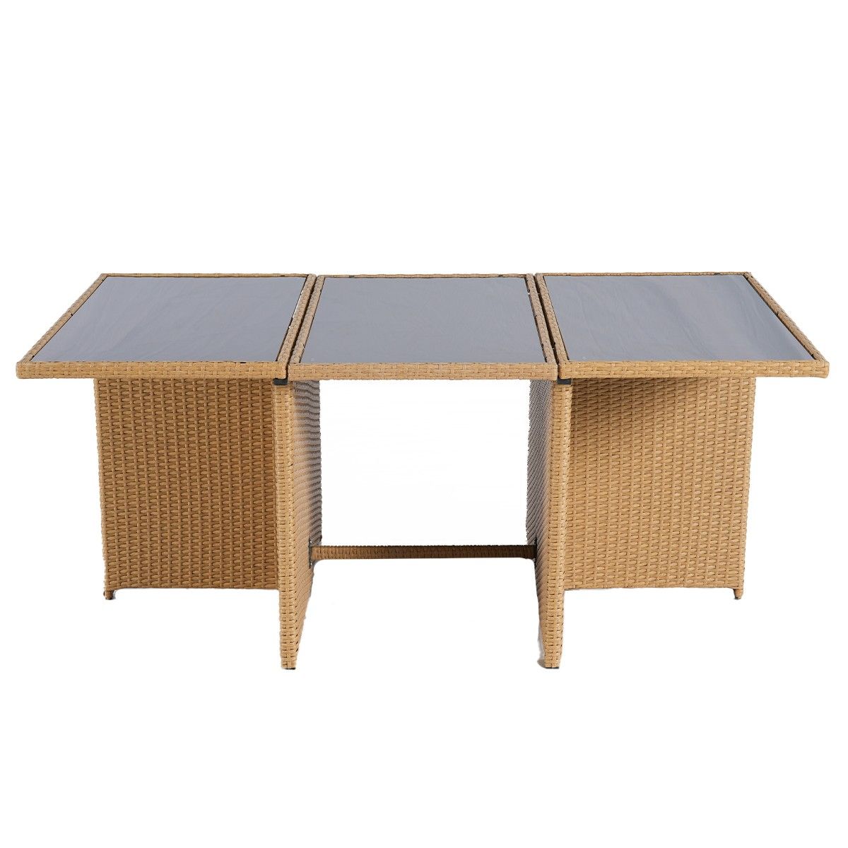 Möbelset für Terrasse und Garten, klappbarer Cube, Tisch mit Glasplatte, 6 Stühle mit klappbarer Rückenlehne, 4 Hocker, Mauritius