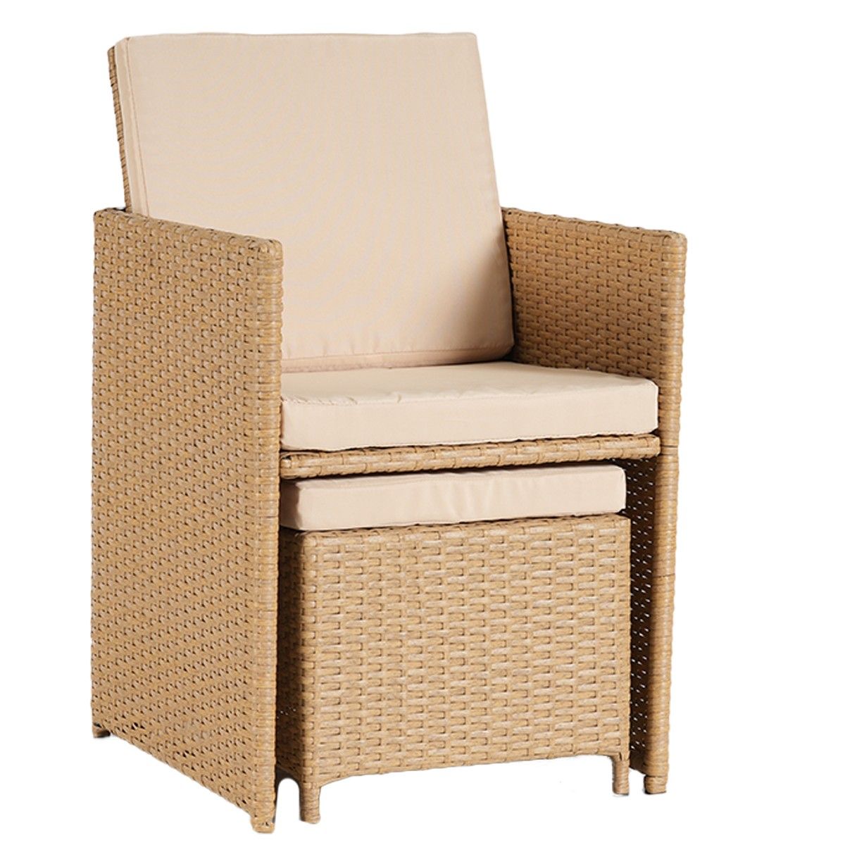 Möbelset für Terrasse und Garten, klappbarer Cube, Tisch mit Glasplatte, 6 Stühle mit klappbarer Rückenlehne, 4 Hocker, Mauritius