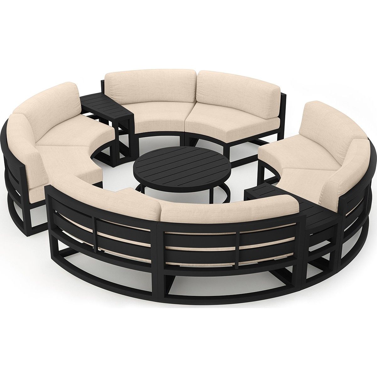 Rundes Möbelset für Terrasse oder Garten, Aluminiumrahmen, 7-teilig, Dunkelgrau, inklusive cremefarbener Kissen, Coral