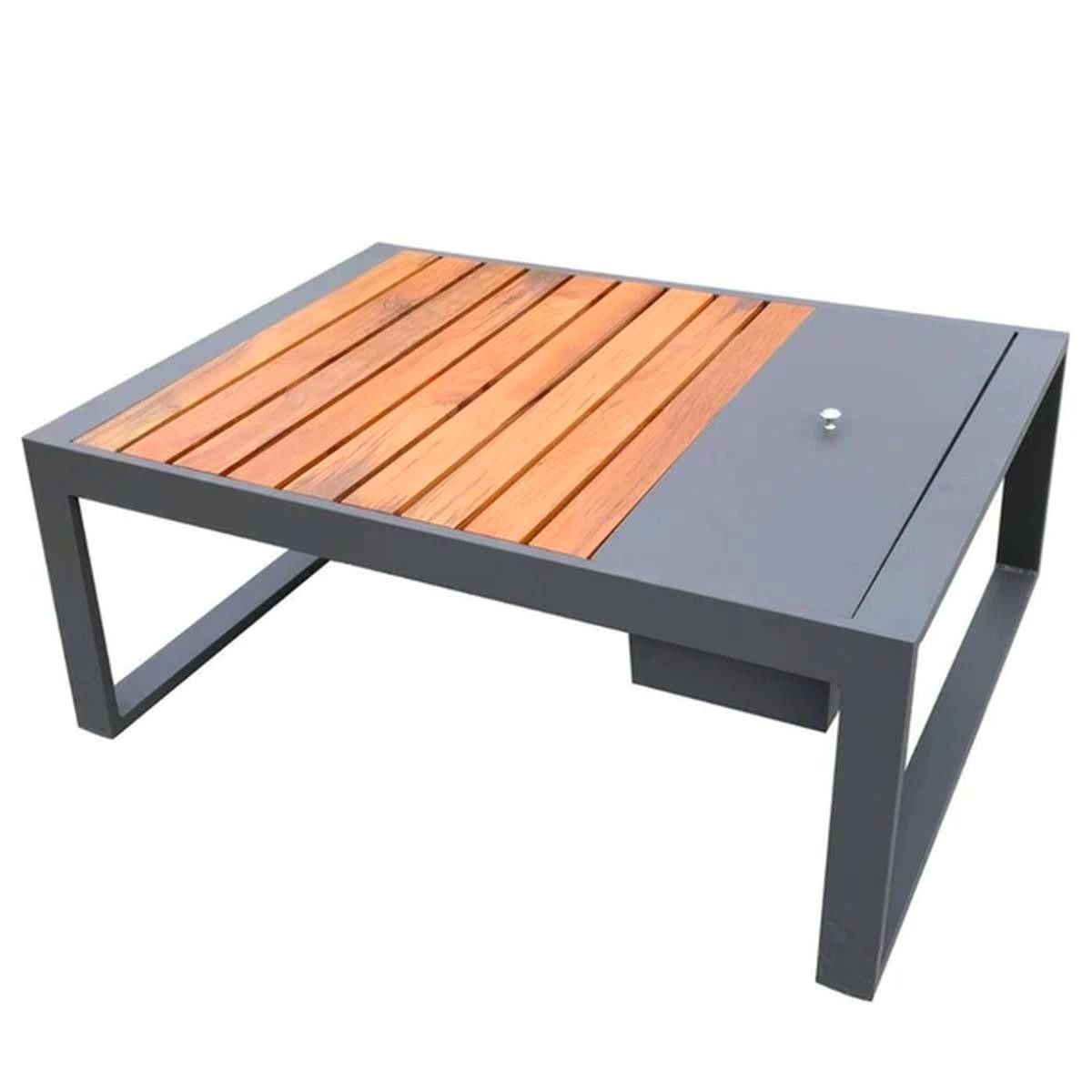Möbelset für Terrasse und Garten, Sofa, 2 Sessel, Couchtisch, Eiskübel, Aluminium und Holz, inklusive Kissen, Kia