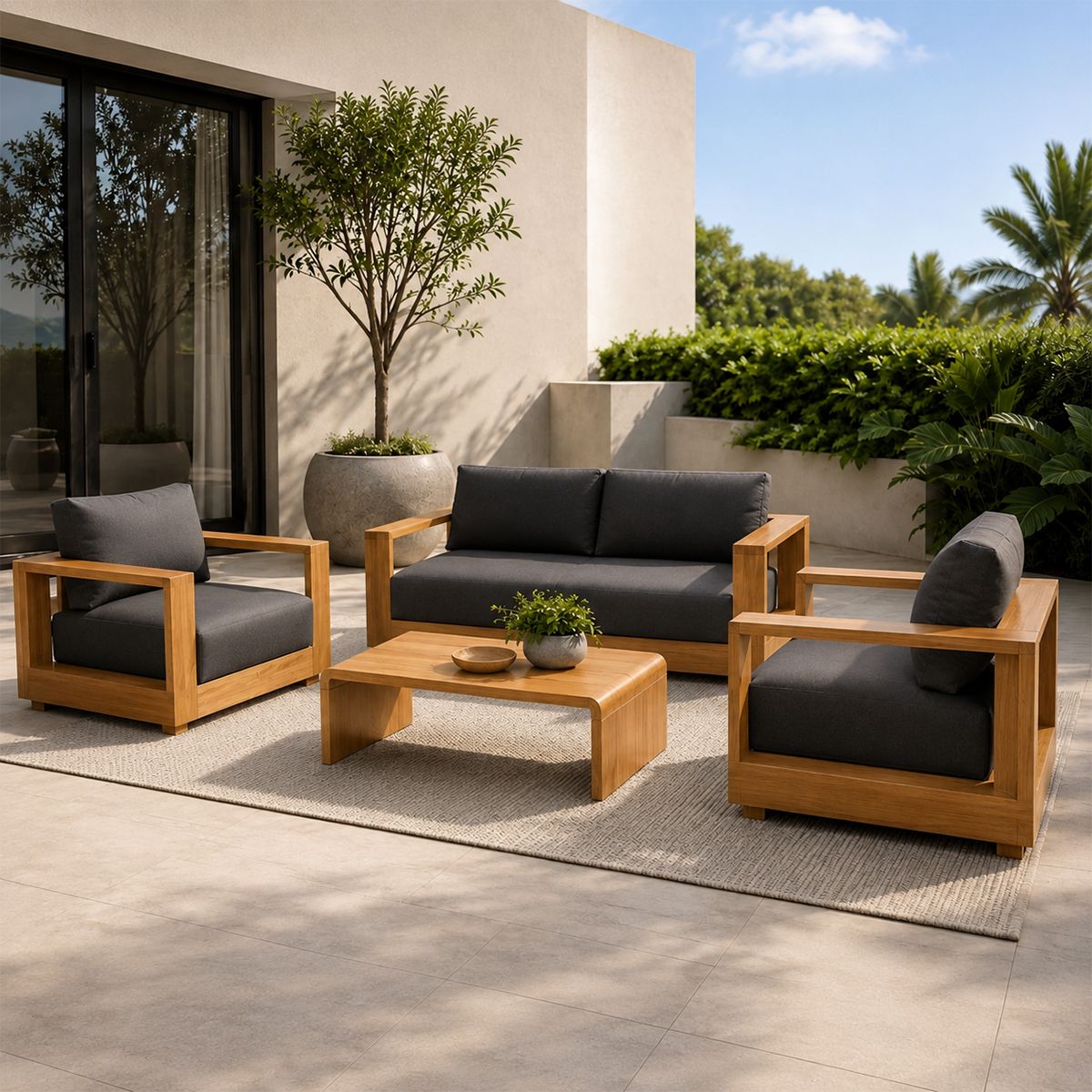 Gartenmöbel-Set für die Terrasse, 2-Sitzer-Sofa, 2 Sessel, Couchtisch, Aluminium, Edenia