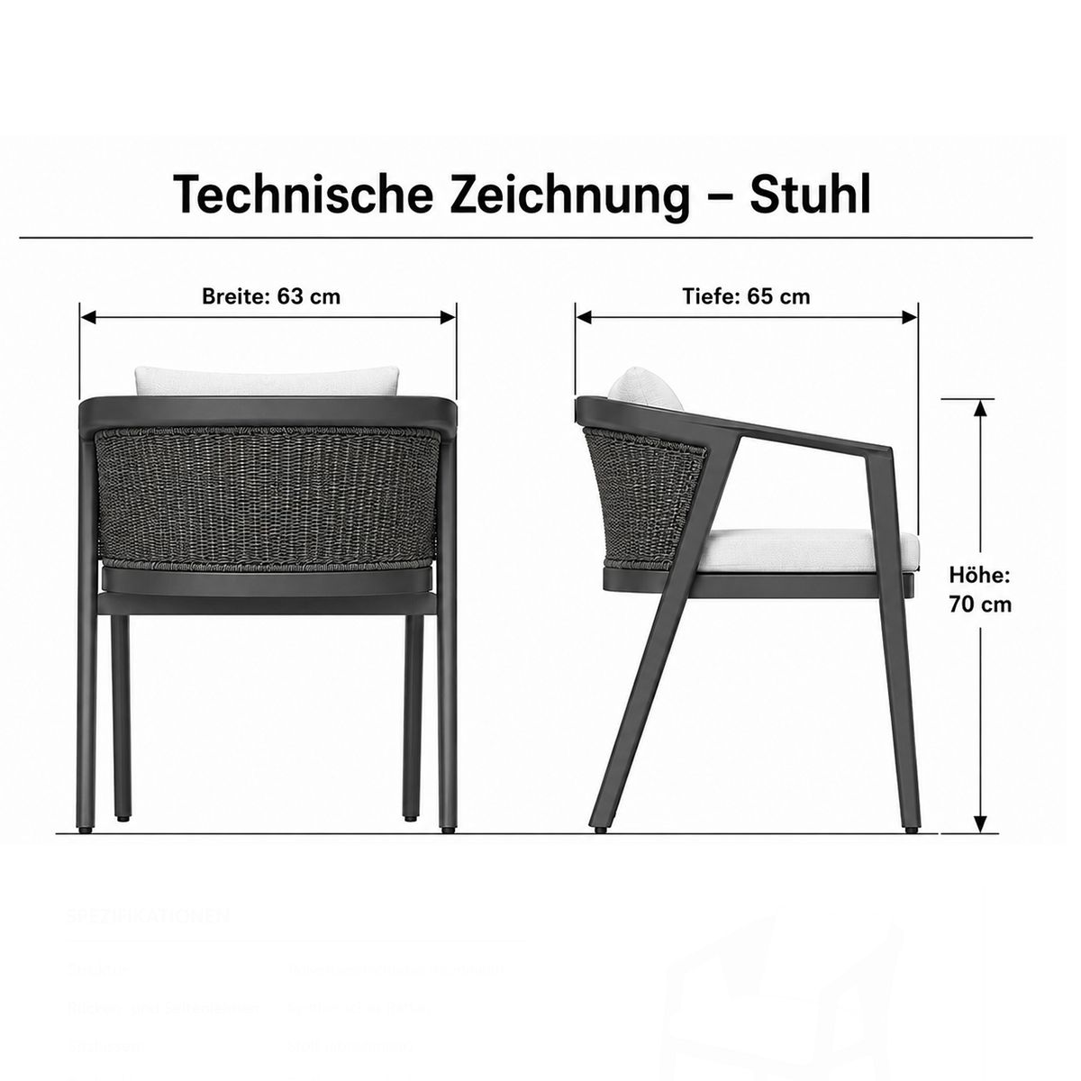 Möbelset für Garten oder Terrasse – Tisch aus Aluminium und 8 Stühle, Aluminiumrahmen und Polyrattan, Dunkelgrau, Dalia