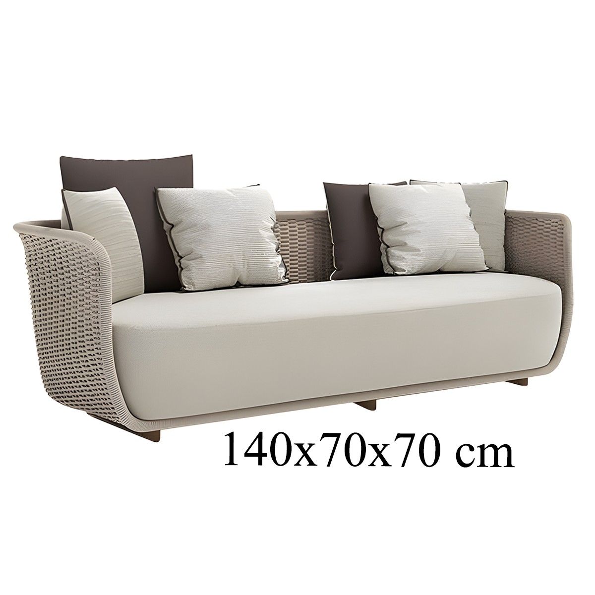 Möbelset für Terrasse und Garten, Sessel, 2-Sitzer-Sofa, Tisch, Aluminium, Seilgeflecht, cremefarbene Sitzfläche, olivgrüne Kissen, NIKO