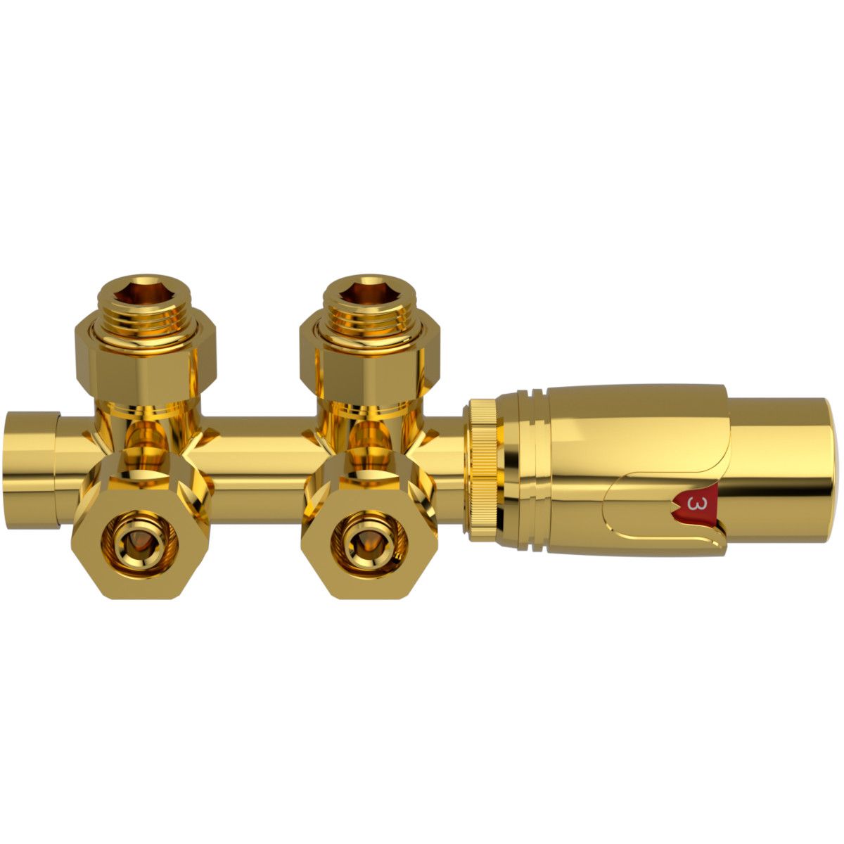 Heizkörper-Armaturenset, Thermostatkopf mit Ventil, 5-stufig einstellbar, für Vorlauf und Rücklauf, glänzendes Gold