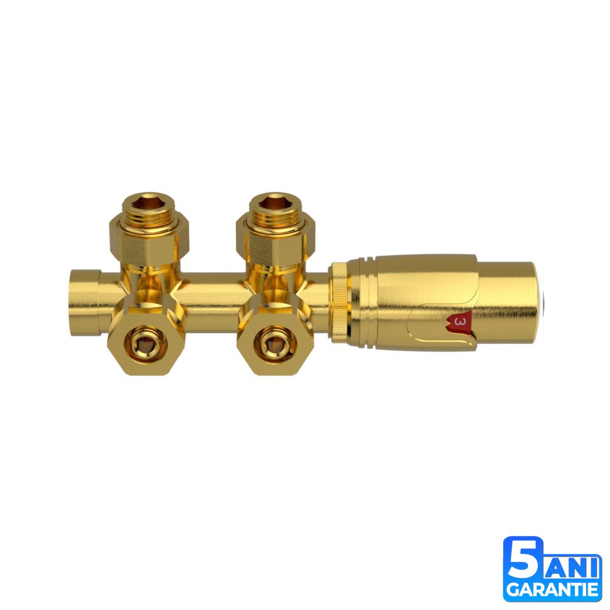 Heizkörper-Armaturenset, Thermostatkopf mit Ventil, 5-stufig einstellbar, für Vorlauf und Rücklauf, Mattgold