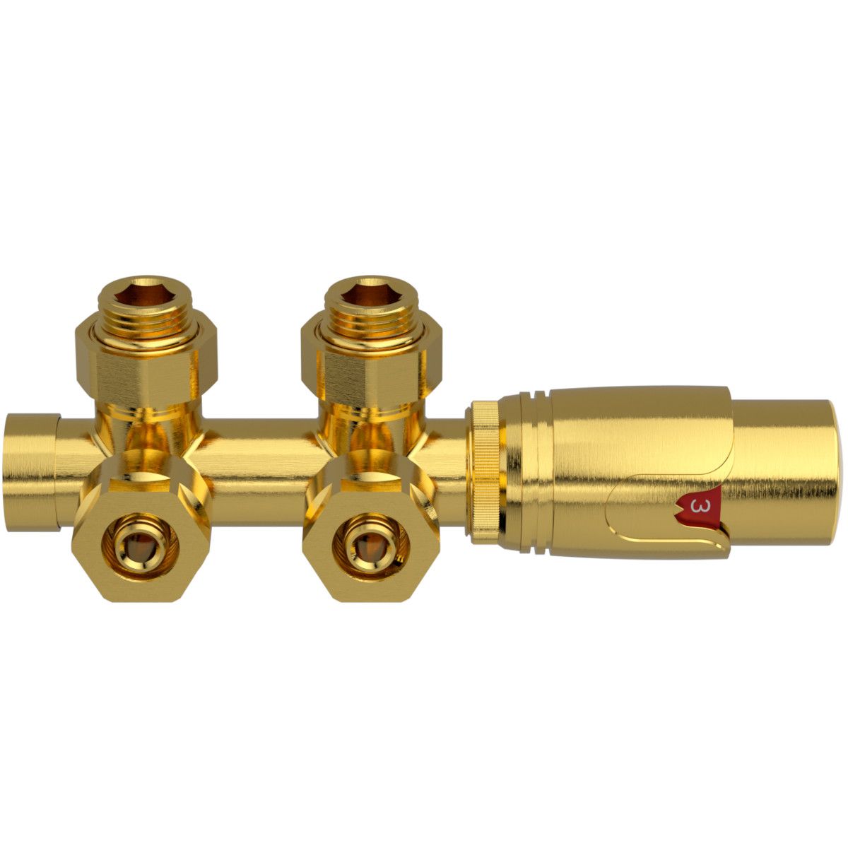 Heizkörper-Armaturenset, Thermostatkopf mit Ventil, 5-stufig einstellbar, für Vorlauf und Rücklauf, Mattgold