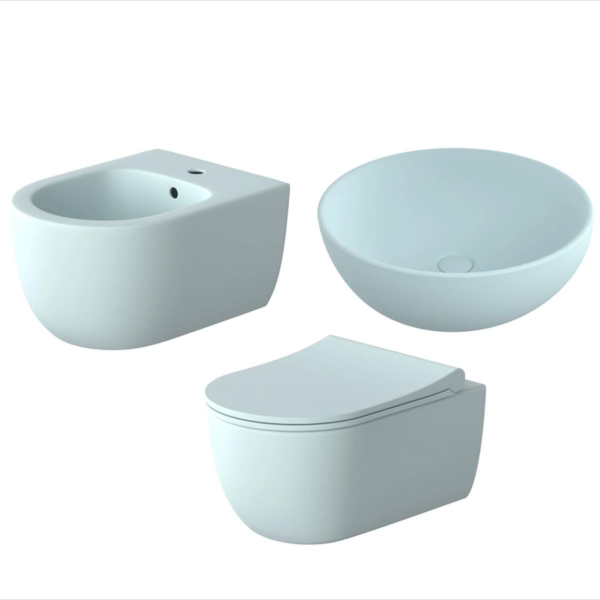 WC-Set + Bidet + Waschbecken Michael Blau, Seidenmatt