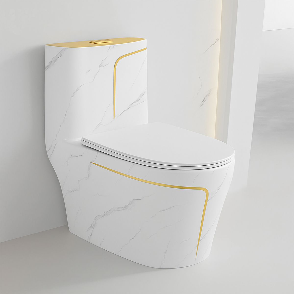 WC-Set, Standwaschbecken Lazio Marble spülrandlos, Weiß, Bodenmontage, Spülkasten inbegriffen, Armaturloch, Soft-Close-Deckel