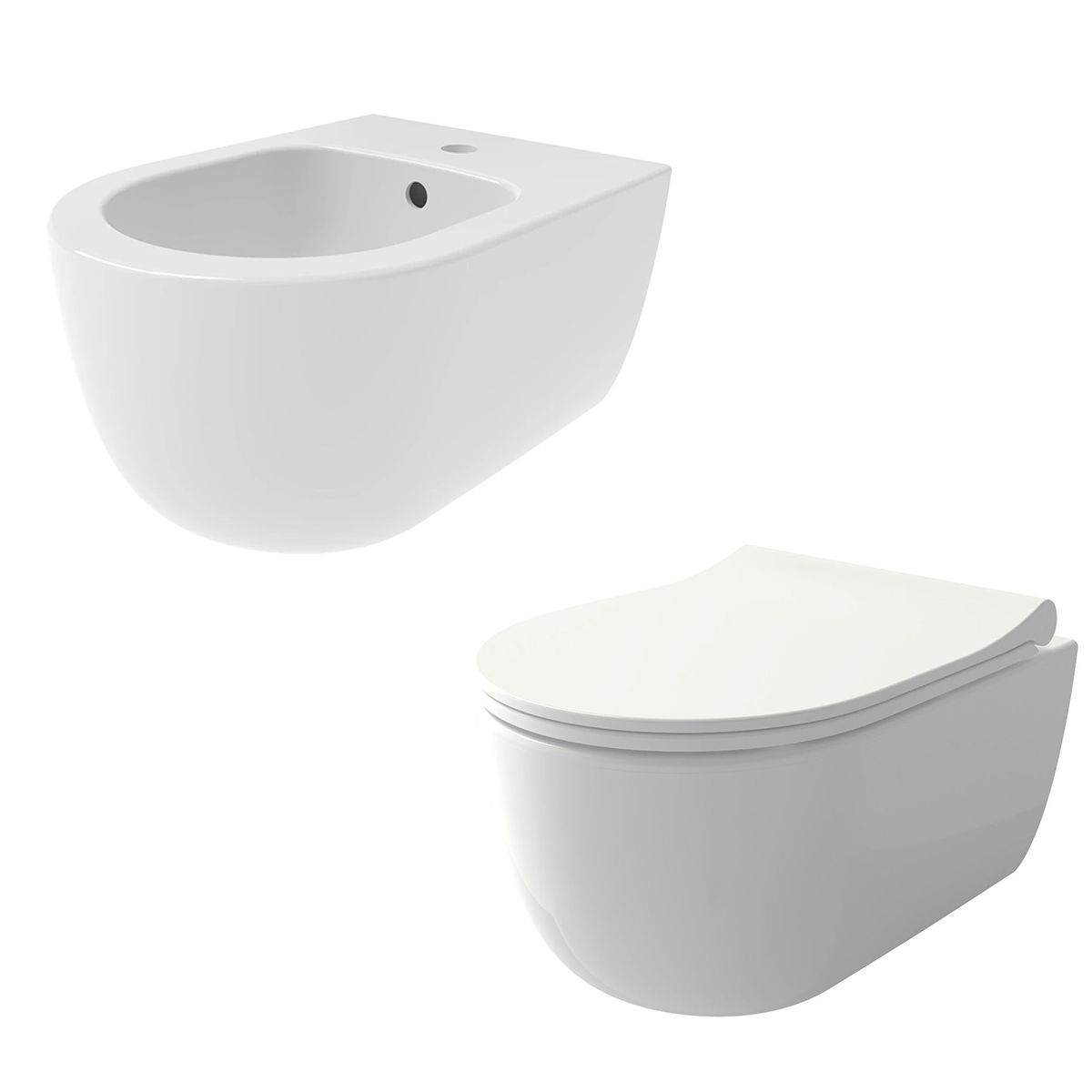 WC- und Bidet-Set, Weiß, glänzende Oberfläche, hängende Montage, 49x36 cm, Michael-Kollektion