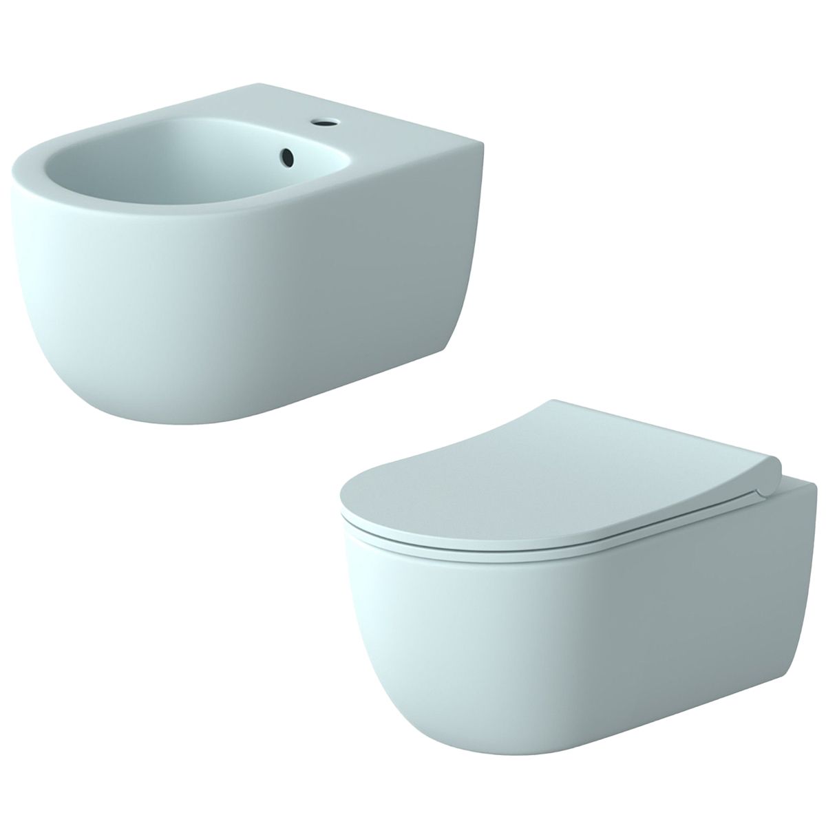 WC- und Bidet-Set, Blau, halbmatte Oberfläche, Power Color, hängende Montage, 49x36 cm, Michael-Kollektion