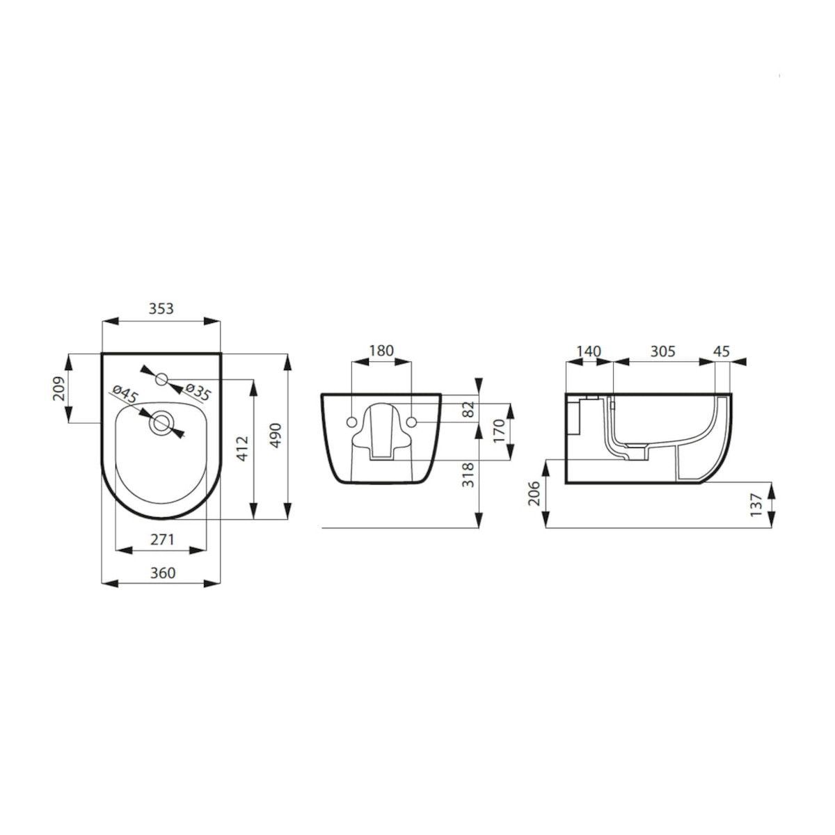 WC- und Bidet-Set, Jasmine halbmatt, Farbe Power, Hängemontage, 49x36 cm, Kollektion Michael