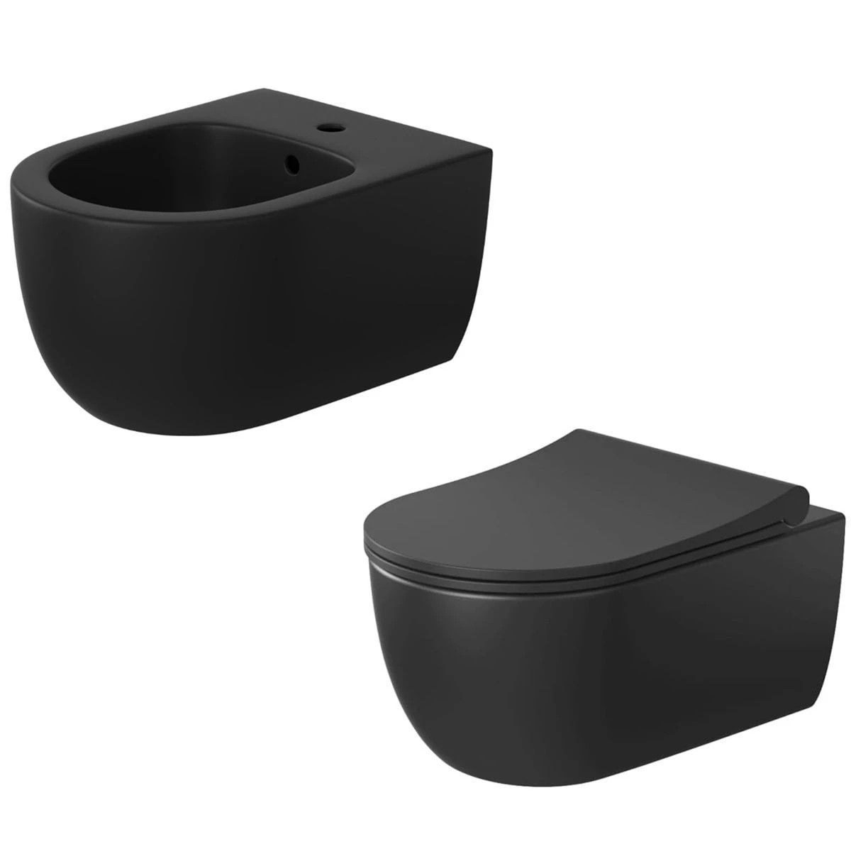 WC-Becken und Bidet-Set, Schwarz, semimatt, Power Color, Wandmontage, 49x36 cm, Kollektion Molis