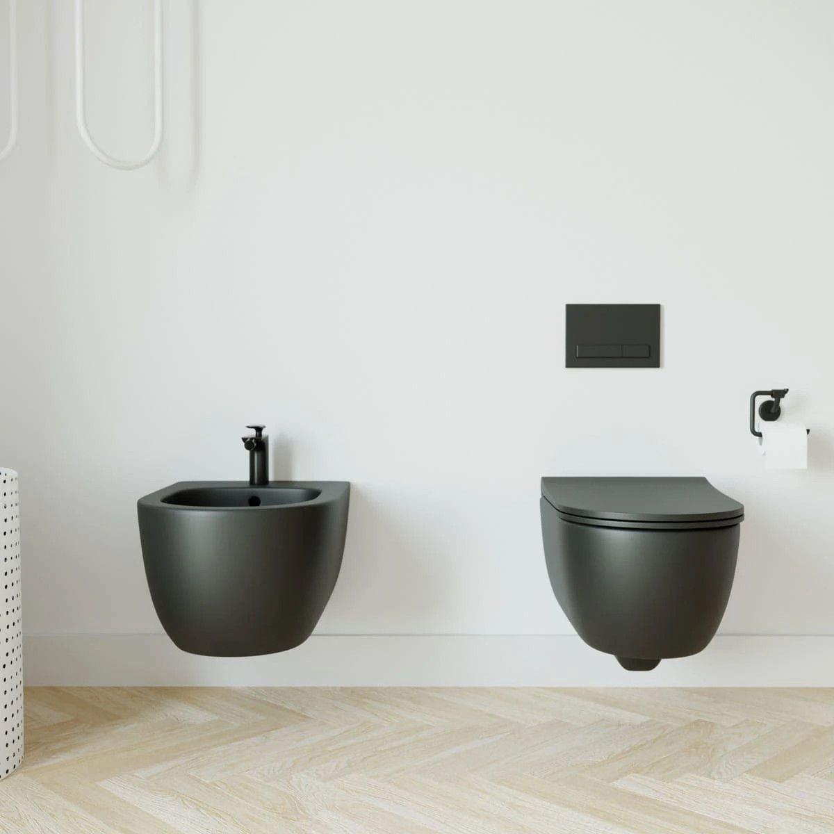 WC-Becken und Bidet-Set, Schwarz, semimatt, Power Color, Wandmontage, 49x36 cm, Kollektion Molis