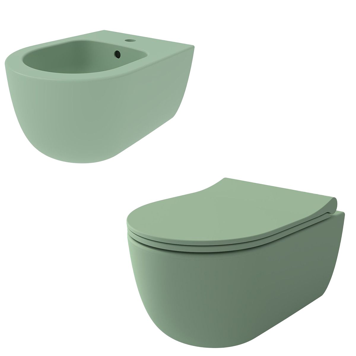WC- und Bidet-Set, Mintgrün, matte Oberfläche, Power Color, hängende Montage, 49x36 cm, Michael-Kollektion