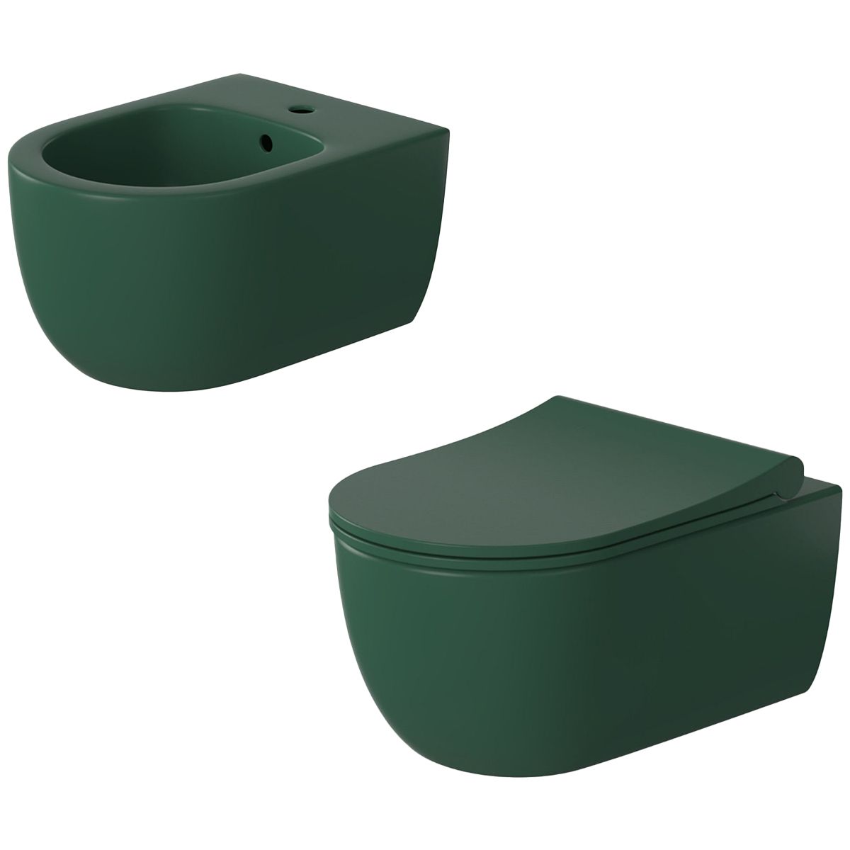 WC- und Bidet-Set, Grün, halbmatte Oberfläche, Power Color, hängende Montage, 49x36 cm, Michael-Kollektion