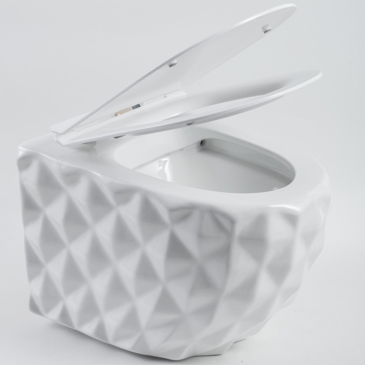 WC-Set und Waschbecken, Hochglanzweiß, wandhängend und für Aufsatzmontage, 49x36-61x34 cm, Duroplast-Sitz, Perlmutt