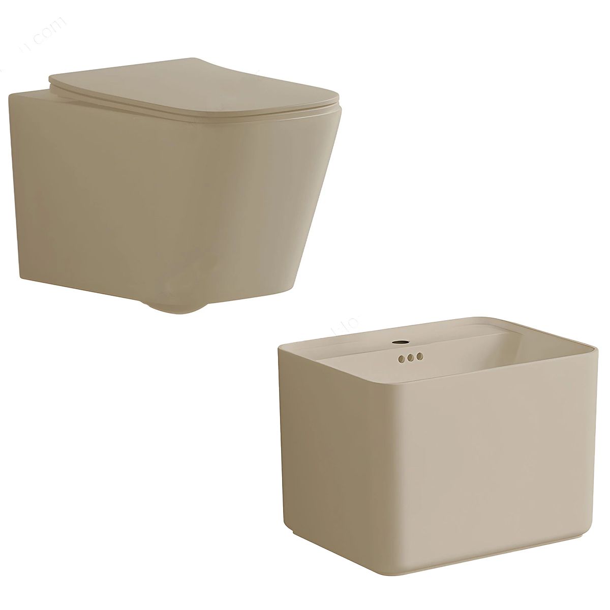 WC-Set und Waschbecken, Jasmine Matt, Power Color, 51x35-50x40 cm, Wandmontage und Aufsatzmontage, Duroplast-Sitz, Alfonso