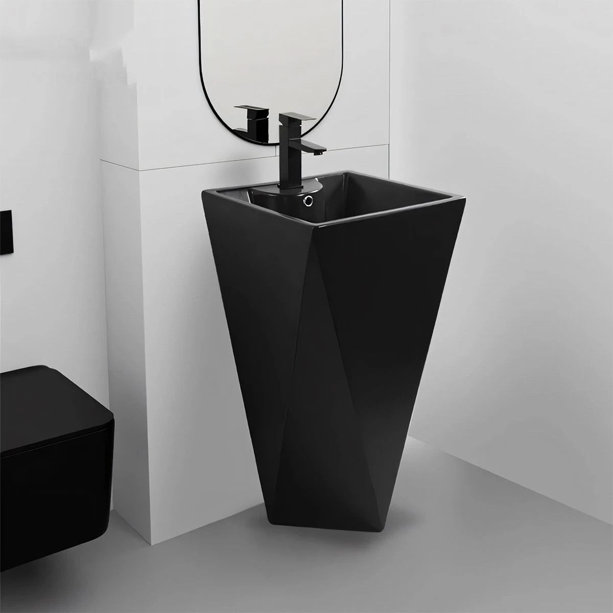 WC-Set und Standwaschbecken Enrico, Mattschwarz, Power Colour, Bodenmontage, Soft-Close-Sitz inklusive, Sanitärkeramik
