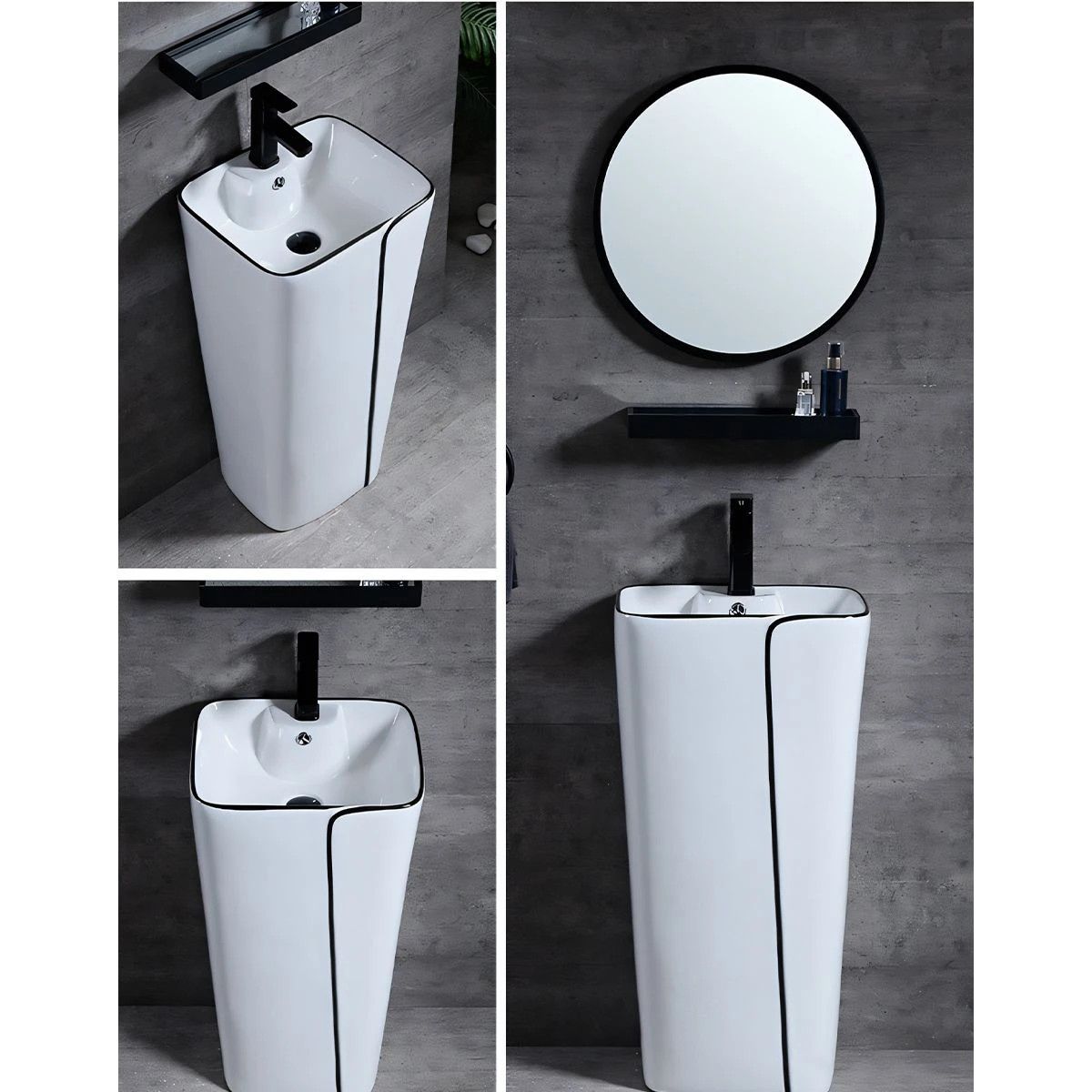 WC-Set und Standwaschbecken Lazio, Weiß, Sanitärkeramik, Bodenmontage, Spülkasten inklusive, mit Hahnloch, Soft-Close-Sitz