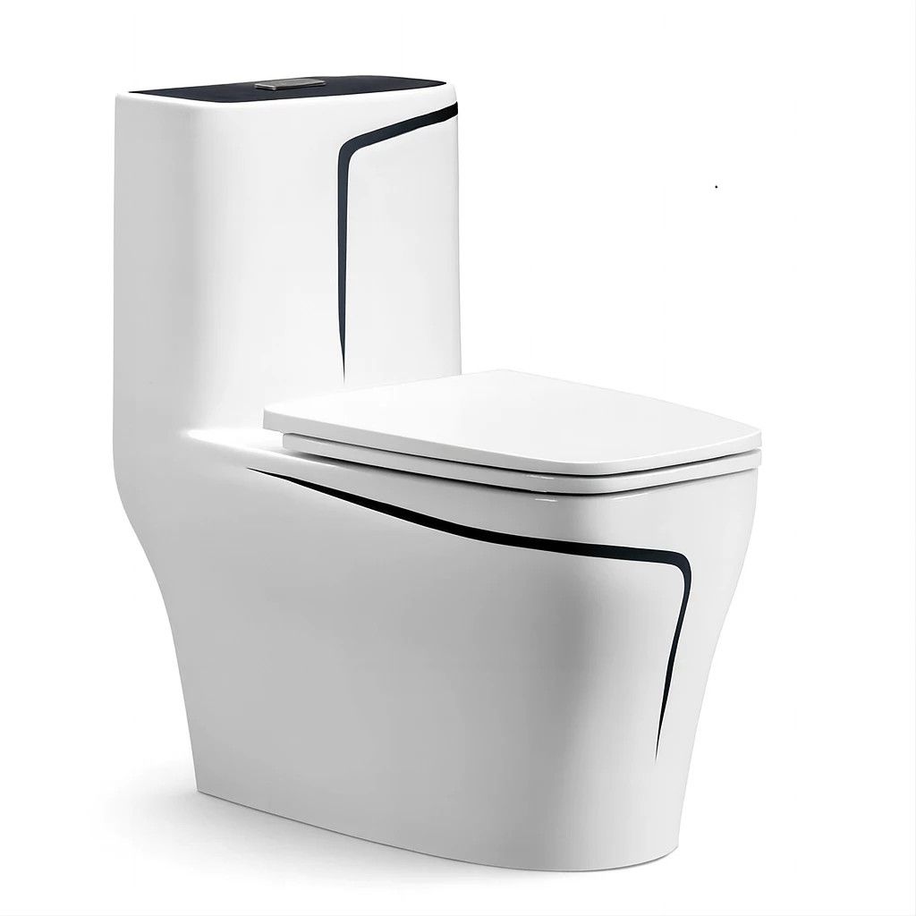 WC-Set und Standwaschbecken Lazio, Weiß, Sanitärkeramik, Bodenmontage, Spülkasten inklusive, mit Hahnloch, Soft-Close-Sitz