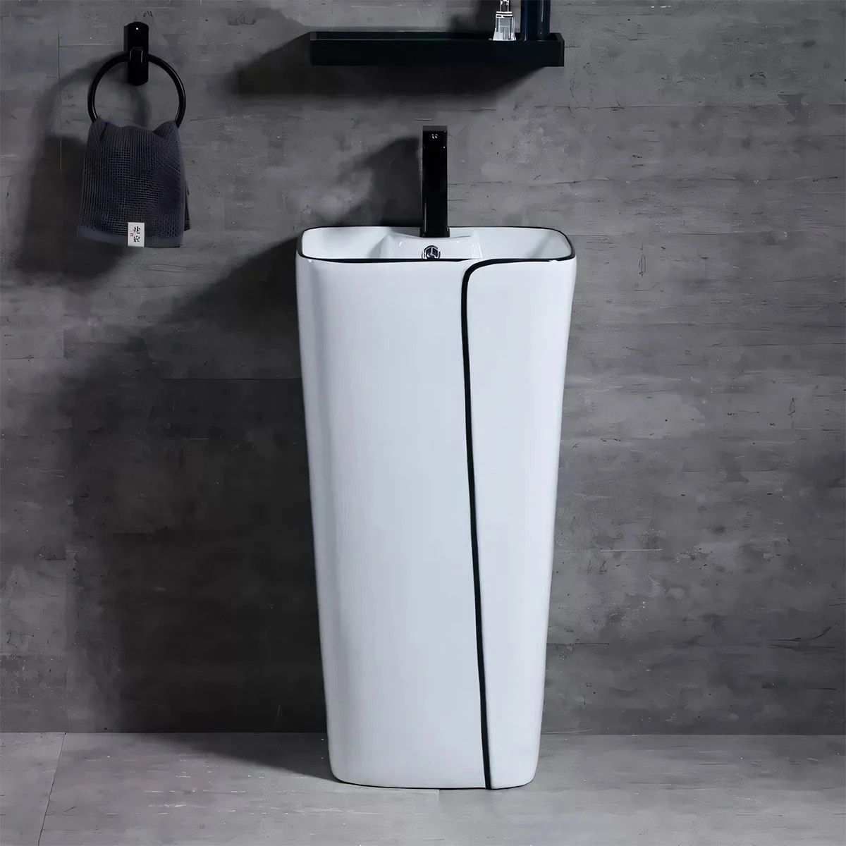 WC-Set und Standwaschbecken Lazio, Weiß, Sanitärkeramik, Bodenmontage, Spülkasten inklusive, mit Hahnloch, Soft-Close-Sitz