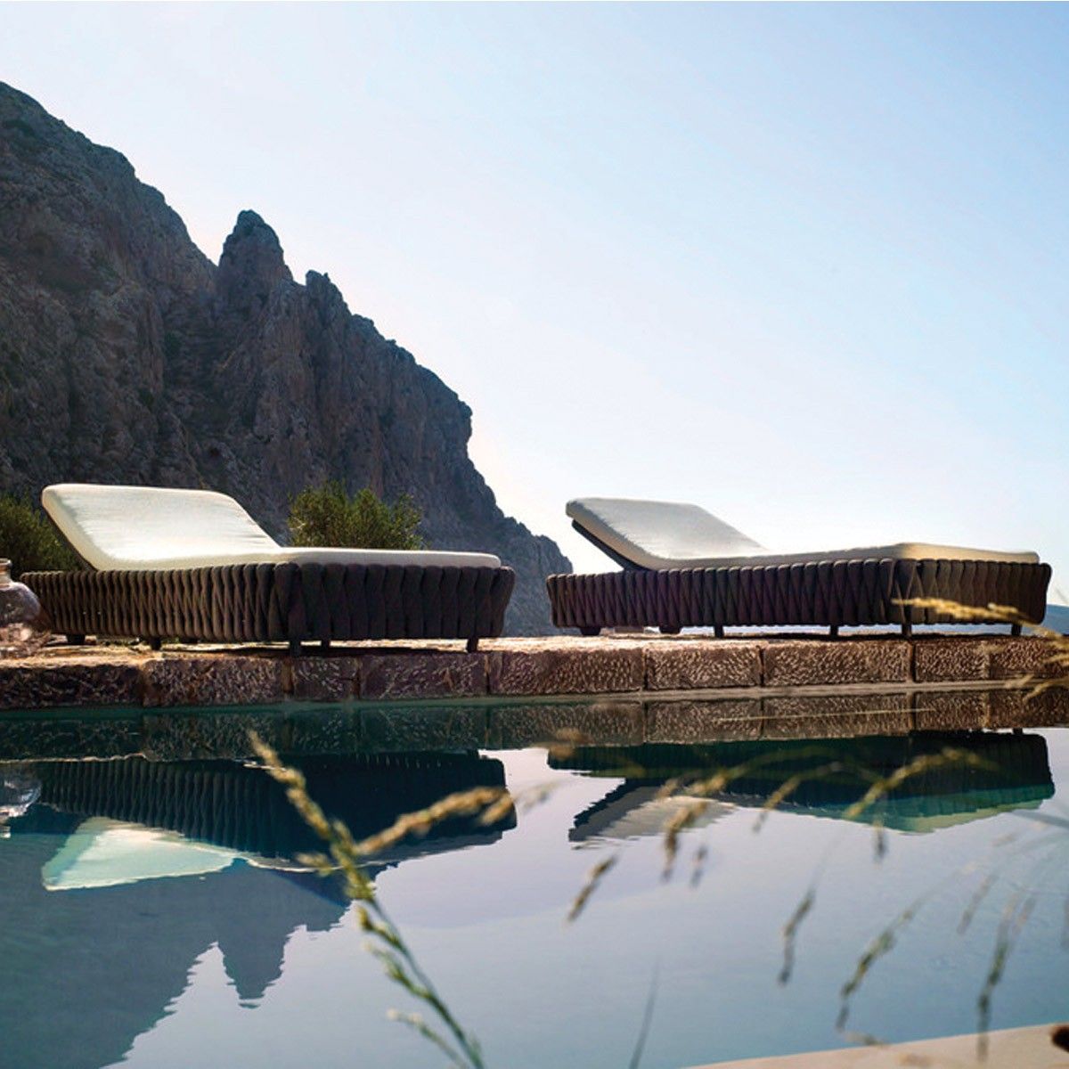 Verstellbare Strandliege mit Matratze, Aluminiumrahmen und EQ-Geflecht, Tenerife