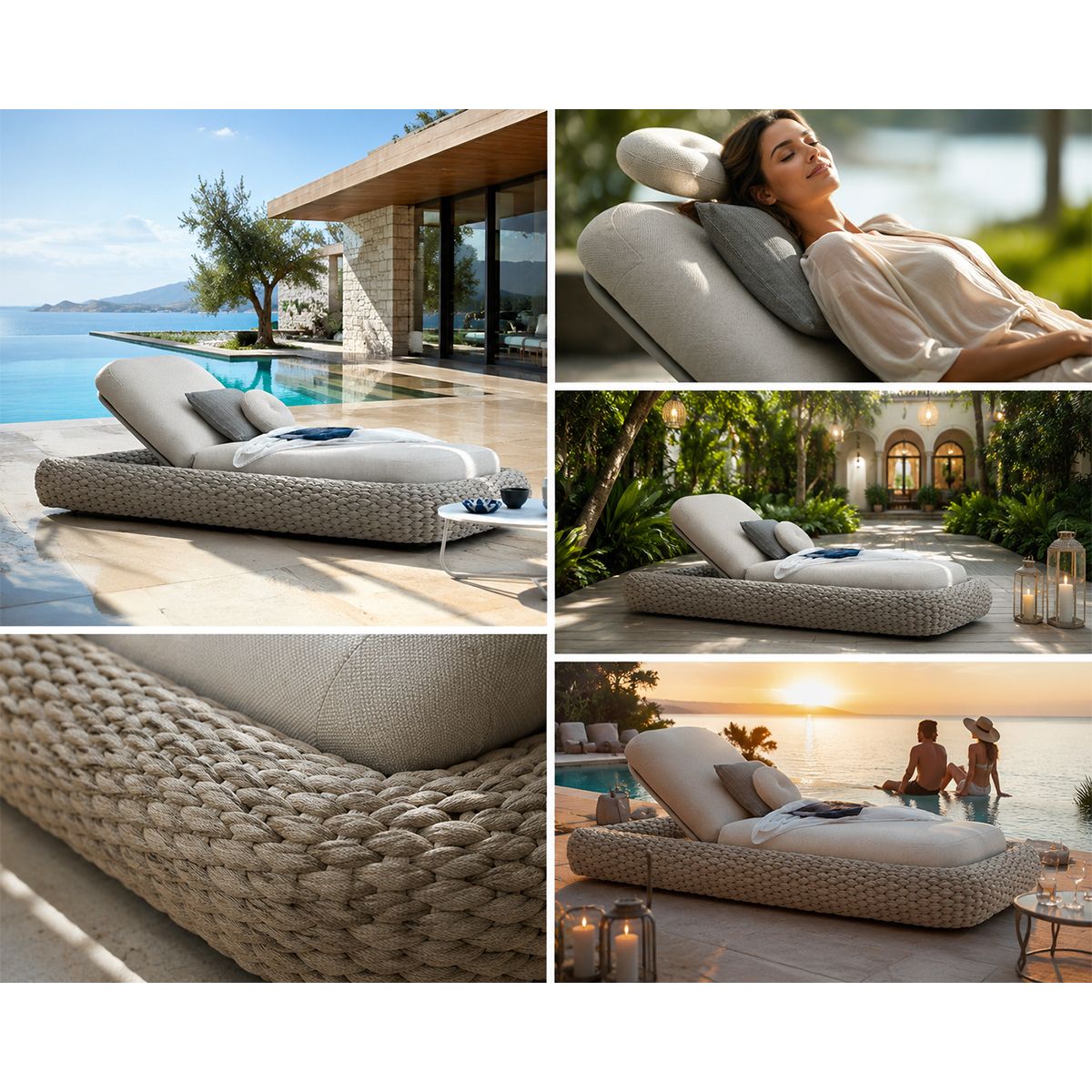 Verstellbare Strandliege mit Matratze, Aluminiumrahmen und Seilgeflecht, Altea, Luxury by EGO