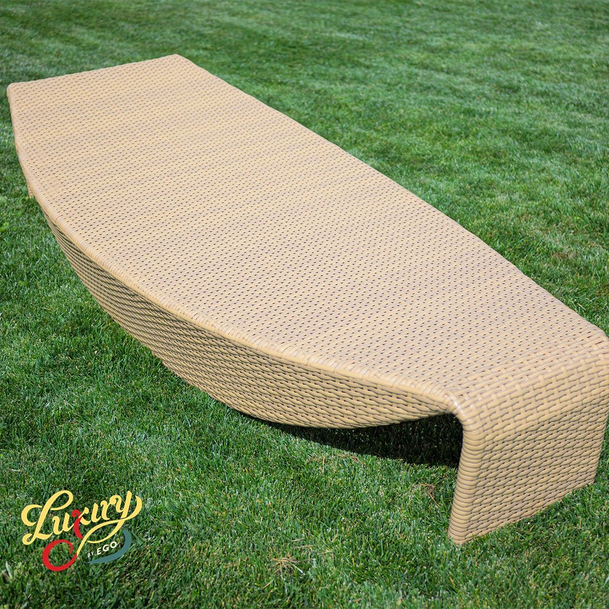 Strandliege, Beige, Aluminium und Polyrattan, Blattform, ideal für Pool, Terrasse, Acapulco