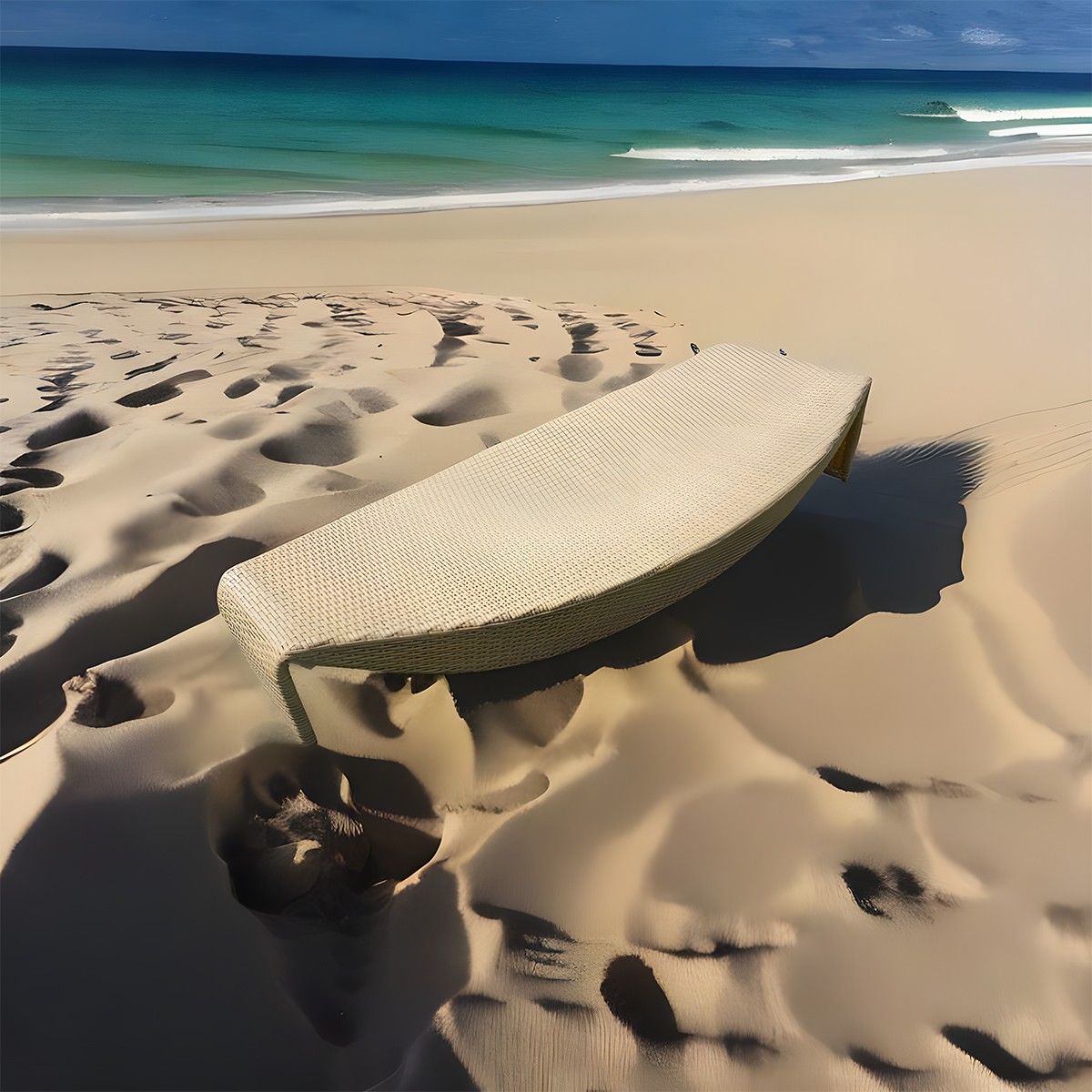 Strandliege, Beige, Aluminium und Polyrattan, Blattform, ideal für Pool, Terrasse, Acapulco
