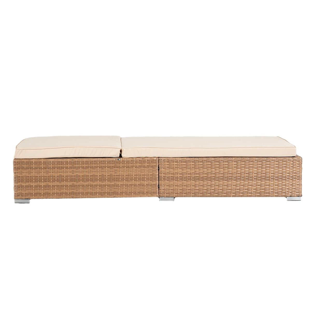 Strandliege, verstellbare Höhe, inkl. Matratze, wasserabweisende Hülle, Stahl, Polyrattan, Beige, 195 x 69 x 30 cm, Braun, Ibiza