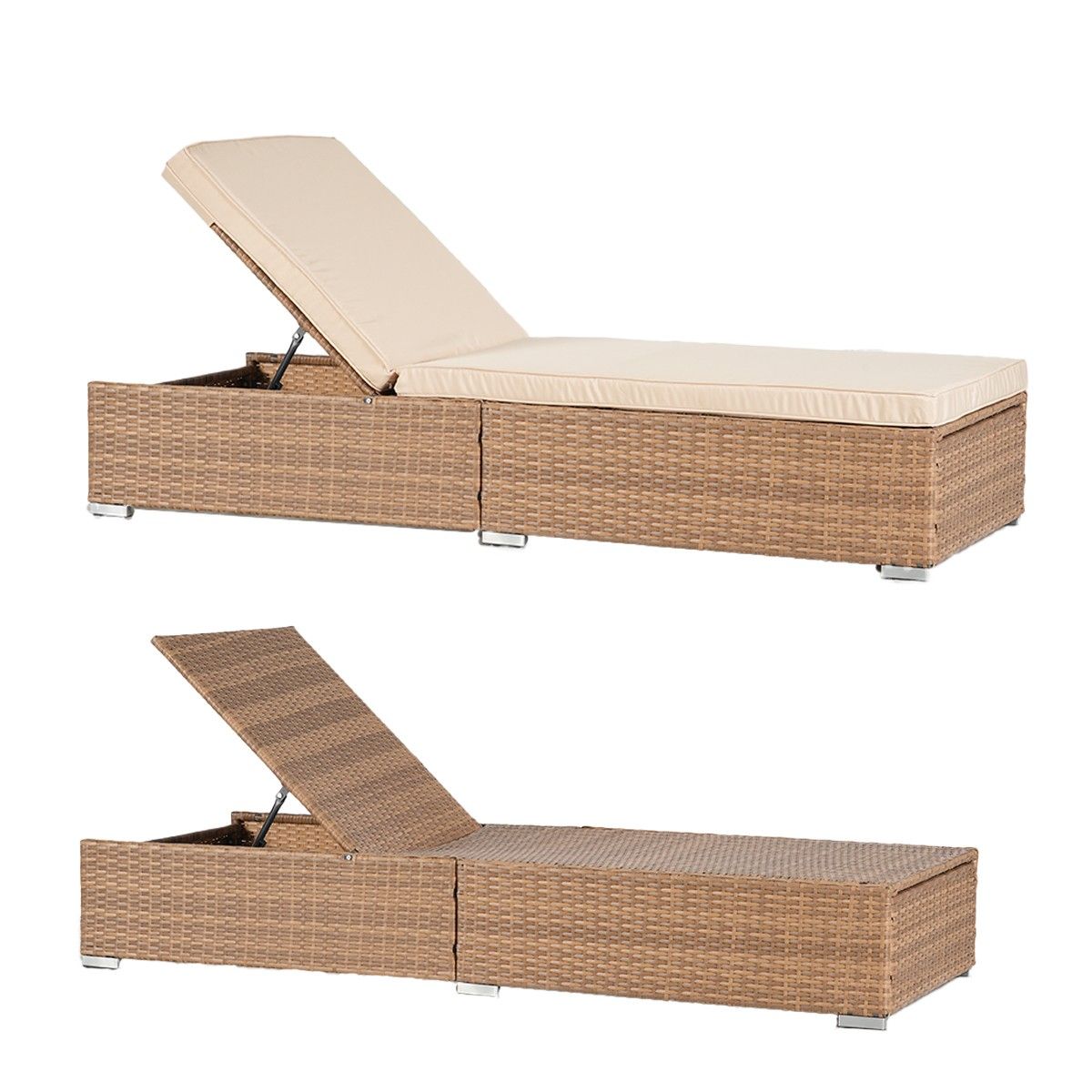 Strandliege, verstellbare Höhe, inkl. Matratze, wasserabweisende Hülle, Stahl, Polyrattan, Beige, 195 x 69 x 30 cm, Braun, Ibiza