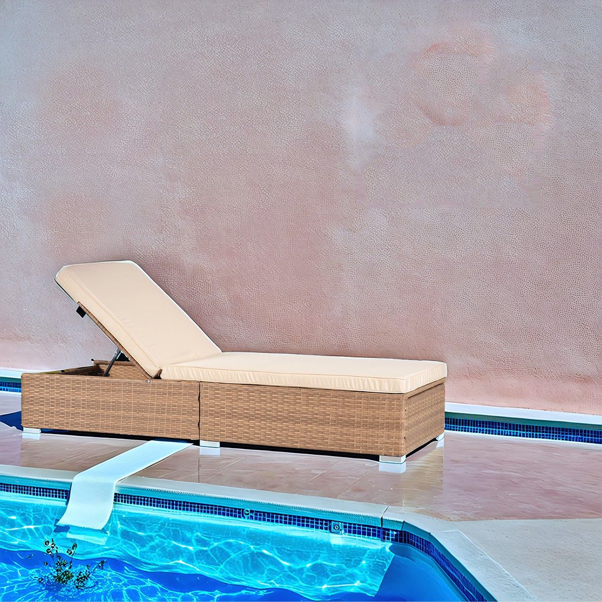 Strandliege, verstellbare Höhe, inkl. Matratze, wasserabweisende Hülle, Stahl, Polyrattan, Beige, 195 x 69 x 30 cm, Braun, Ibiza