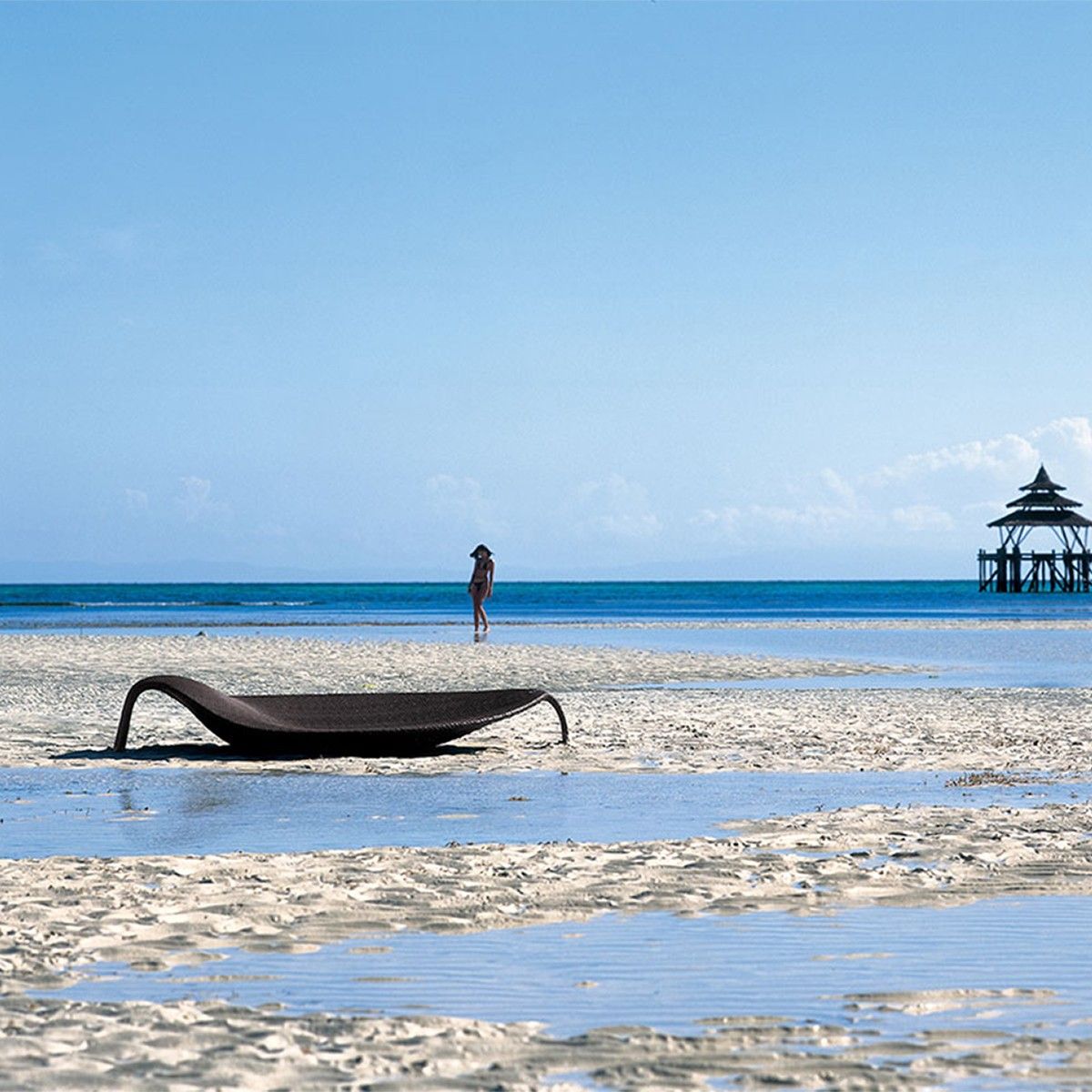 Strandliege, Aluminium, Polyrattan-Geflecht, Blattform, 195 x 80 x 45 cm, Braun, Verdi