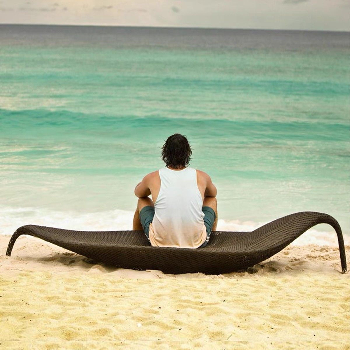Strandliege, Aluminium, Polyrattan-Geflecht, Blattform, 195 x 80 x 45 cm, Braun, Verdi