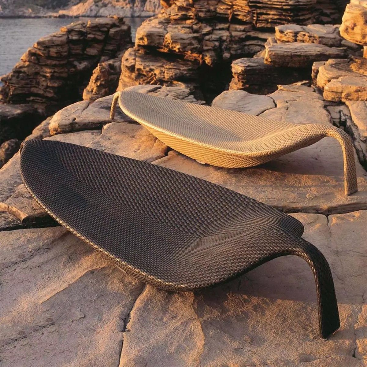 Strandliege, Aluminium, Polyrattan-Geflecht, Blattform, 195 x 80 x 45 cm, Braun, Verdi