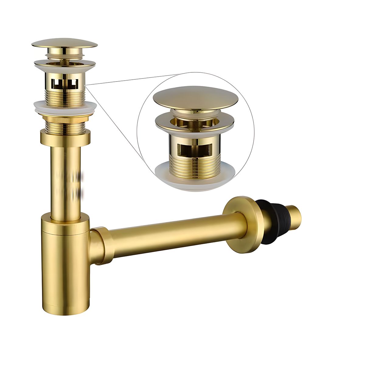 Siphon mit Ventil, Pop-up-System, Gold, mit oder ohne Überlauf, Silikondichtung, Zaro