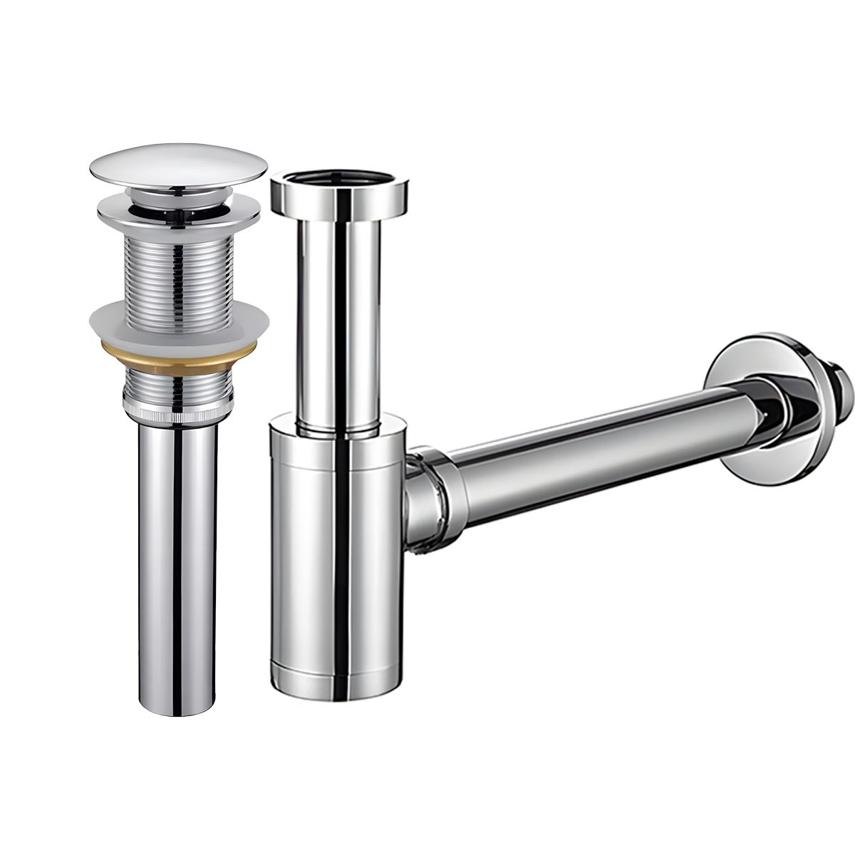 Siphon mit Ventil, Pop-up-System, Chrom, mit oder ohne Überlauf, Silikondichtung, Zaro