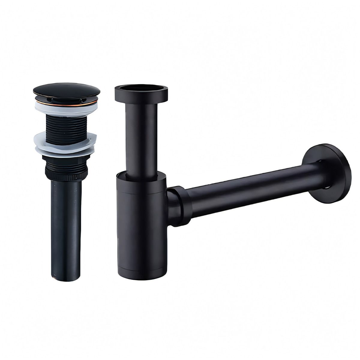 Siphon mit Ventil, Pop-up-System, Mattschwarz, mit oder ohne Überlauf, Silikondichtung, Zaro