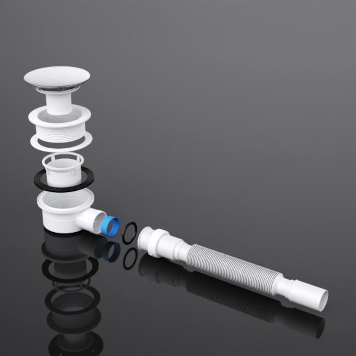Ablaufsiphon für Duschwannen, universal, flexibles Rohr, Chrom Abdeckung, AL 01