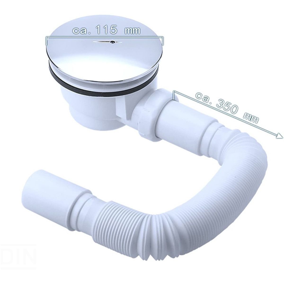 Ablaufsiphon für Duschwannen, universal, flexibles Rohr, Chrom Abdeckung, AL 01