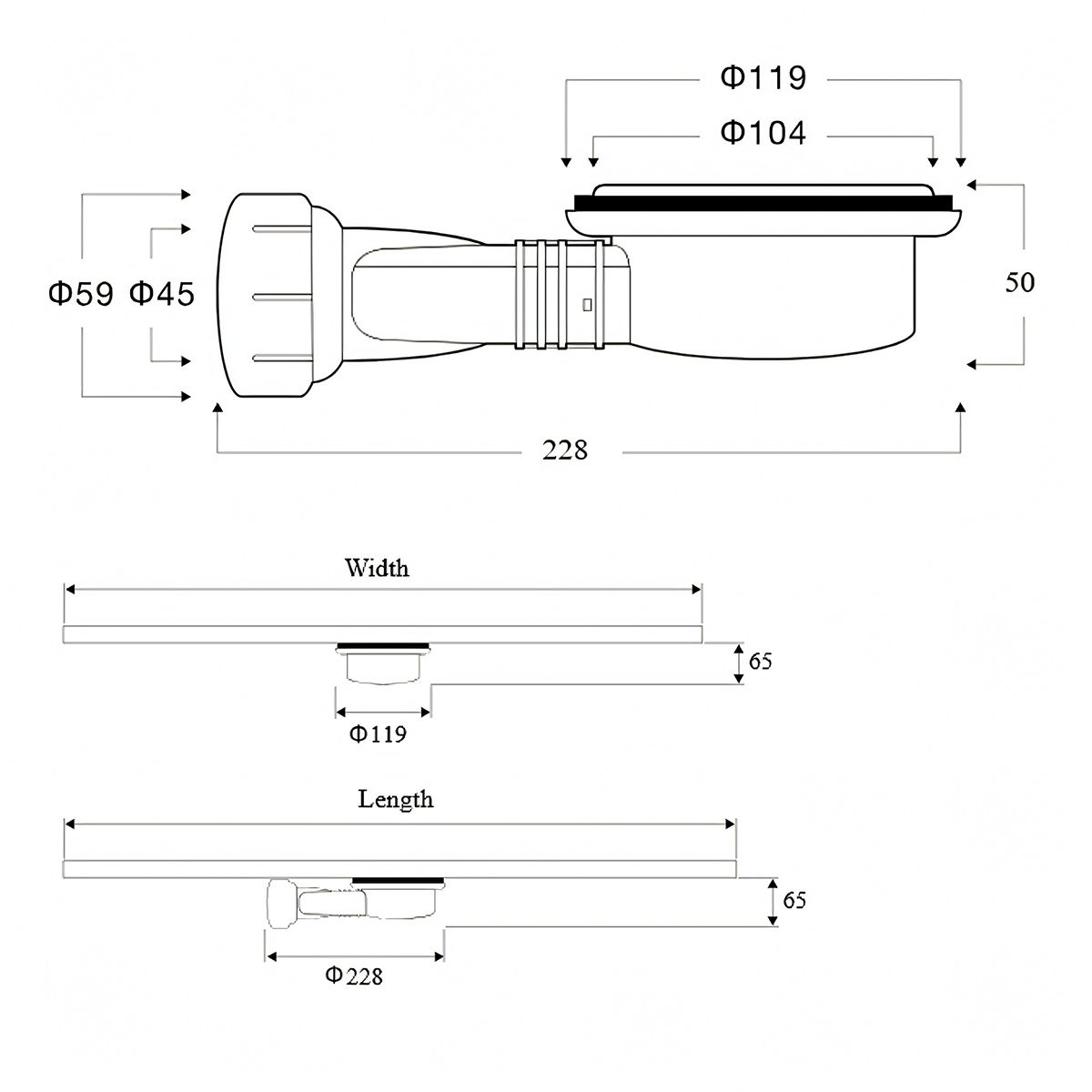 Universeller Slim-Ablaufsiphon, Durchmesser 11,9 cm, Durchflussmenge 25,8 Liter/Minute, Kunststoff