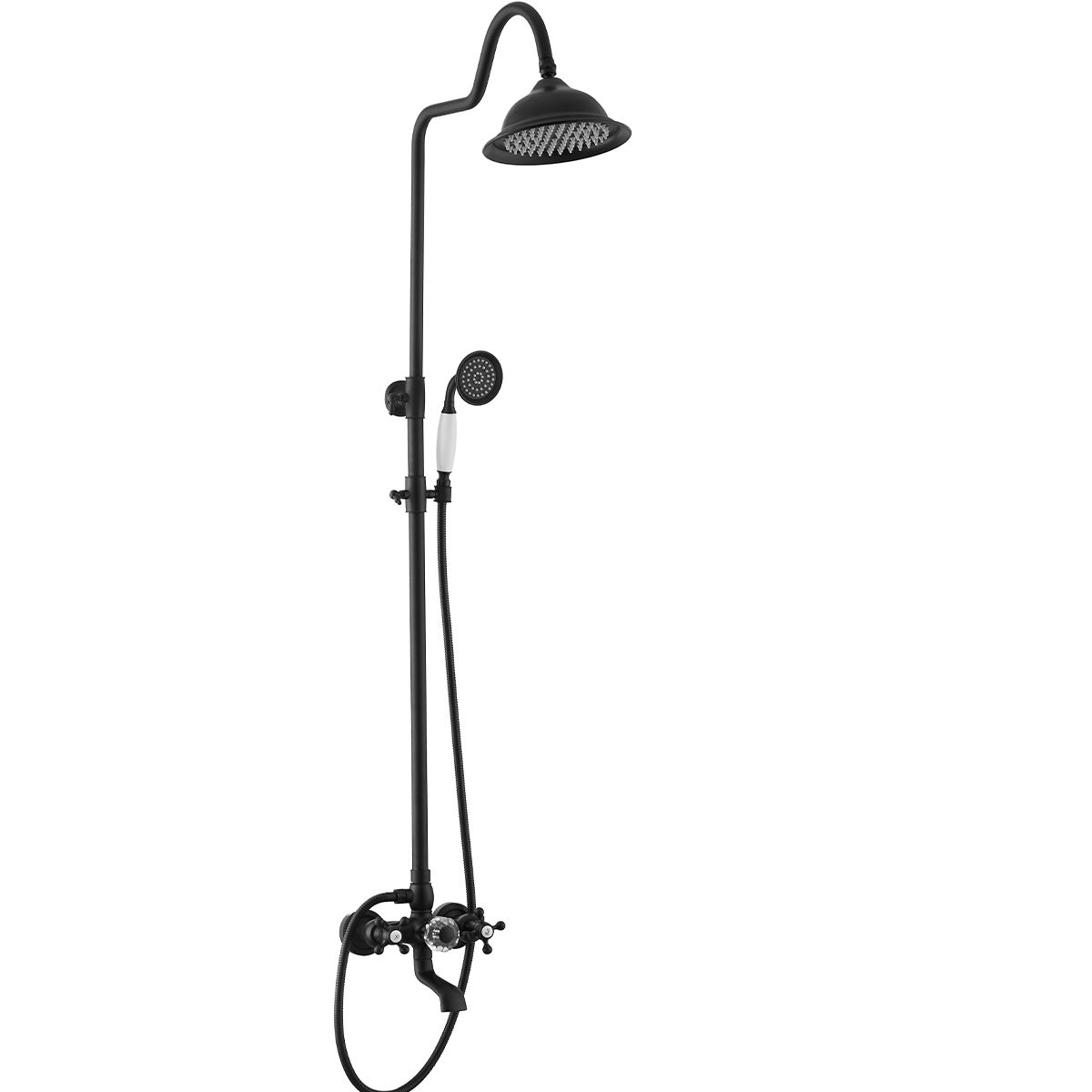 Duschsystem, 3 Funktionen, Regenduschkopf, Wanneneinlauf, Handbrause, Wandmontage, Matt Schwarz, Oslo