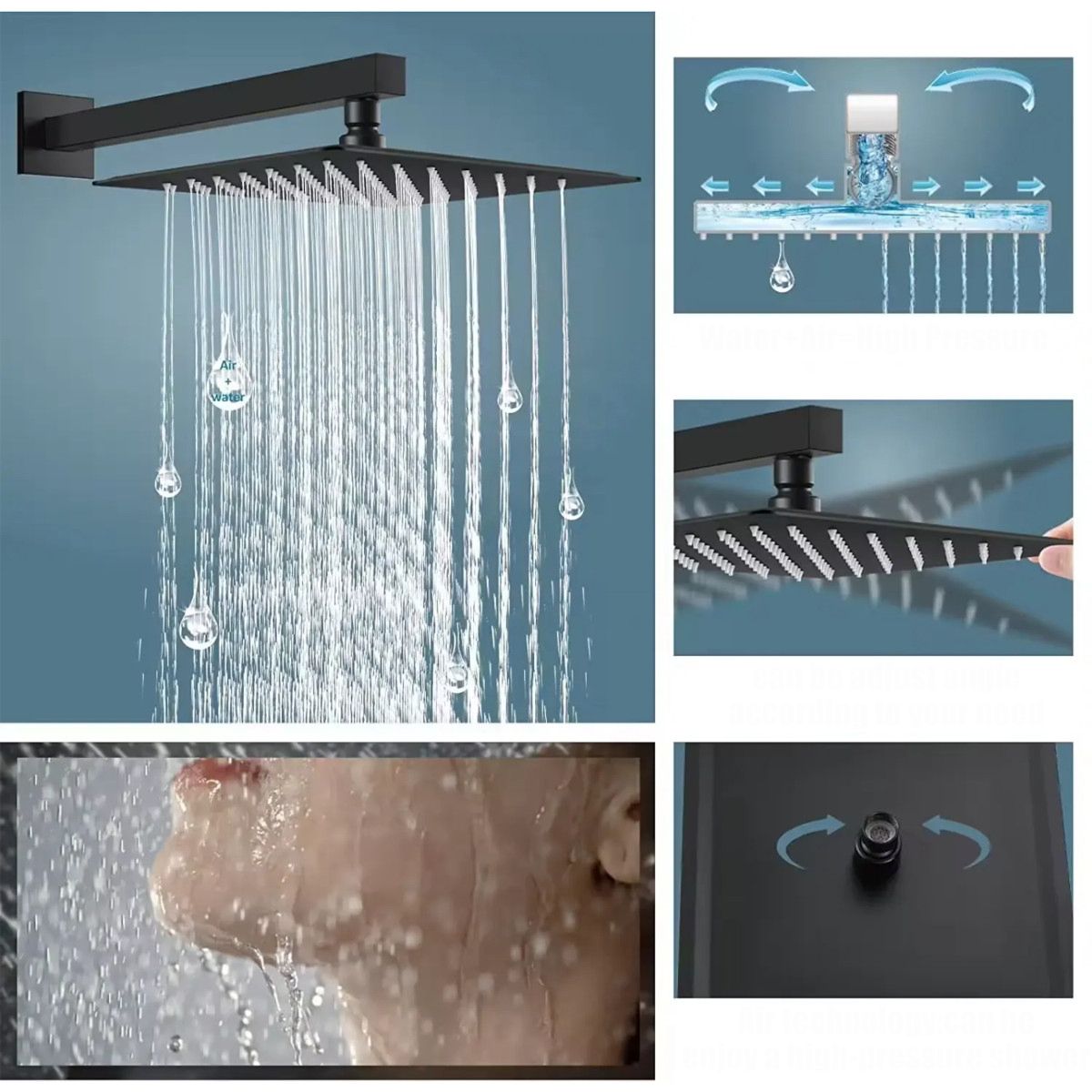 Duschsystem, Unterputzarmatur, 2 Funktionen, Regendusche, Mattschwarz, Venice