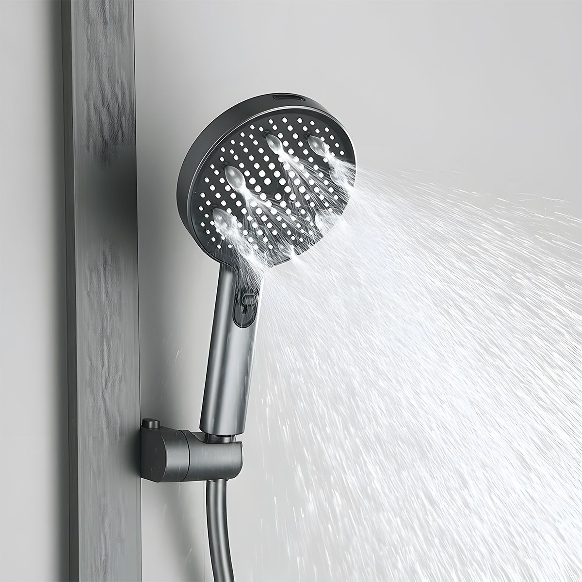 Duschsystem, Piano-Keys-Armatur, Ablage, Wasserfall-Badewannenauslauf, 3 Funktionen, Mattschwarz, Vivo